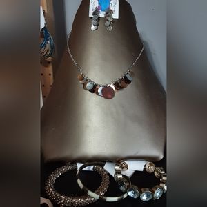 Earth Toned Fashion jewelry lot  w/ sparkle 1 pr earrings 2 necklace 4 bracelets